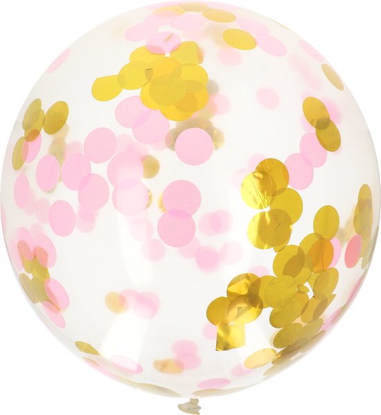 Ballon XL met Confetti Goud & Roze 61 cm - 1 stuks
