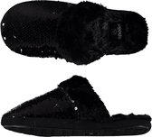 Dames instap slippers/pantoffels met pailletten zwart maat 39-40