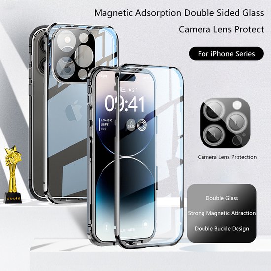 Aluminium Metalen Telefoon Hoes Geschikt Voor IPhone 14 Pro Magnetische Draadloze Opladen Functie Ondersteuning Met Lens Glas Film Hard PC Back Cover Volle Telefoon Bescherming Anti-Kras, Anti-Vingerafdruk, Stofdicht