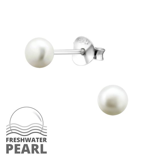 Joy|S - Zilveren parel oorbellen - 4 mm - fresh water pearl - wit
