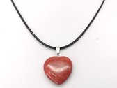 Edelsteen - Rode jaspis - hartje Hanger met - gratis - zwart - wax koord Ketting - 40cm + 5cm Verstelbaar - Alle kinderen hebben een natuurlijke aantrekkingskracht op edelstenen.