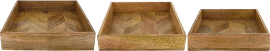 DKNC - Dienblad Dennis - Mango hout - 37x37x8 cm - Set van 3 - Natuurlijk