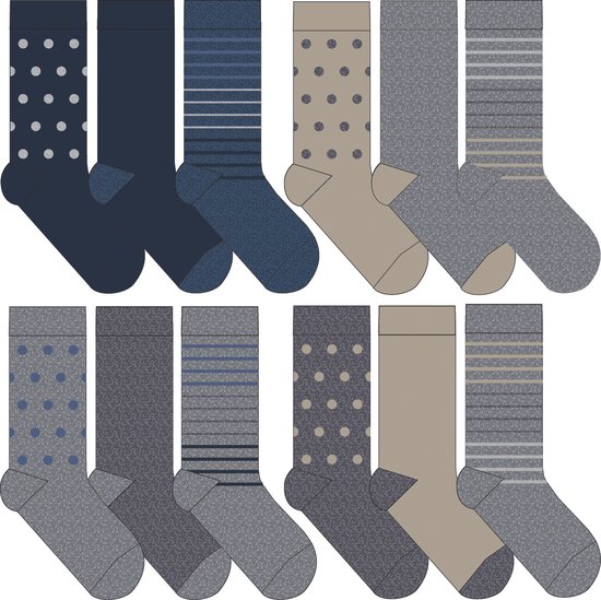 Dames sokken 12 paar bright - maat 36/41 - assortiment kleuren - 80% katoen