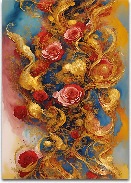 Gold Roses Abstract - Luxe Metalen Wall Art 64 / cm.