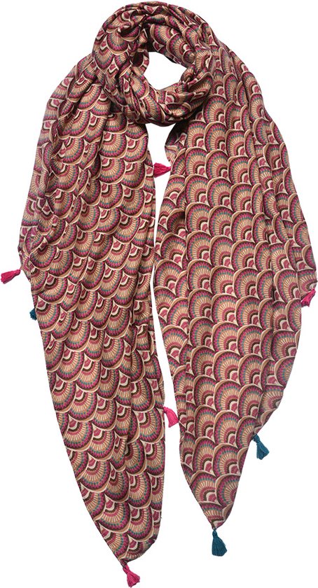 Juleeze Sjaal Dames Print 90x180 cm Bruin Roze Shawl Dames