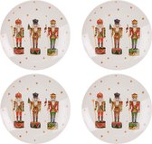 HAES DECO - Ontbijtborden set van 4 - Formaat Ø 20x2 cm - kleuren Beige - Bedrukt Porselein - Collectie: Happy Little Christmas - Servies, kleine borden