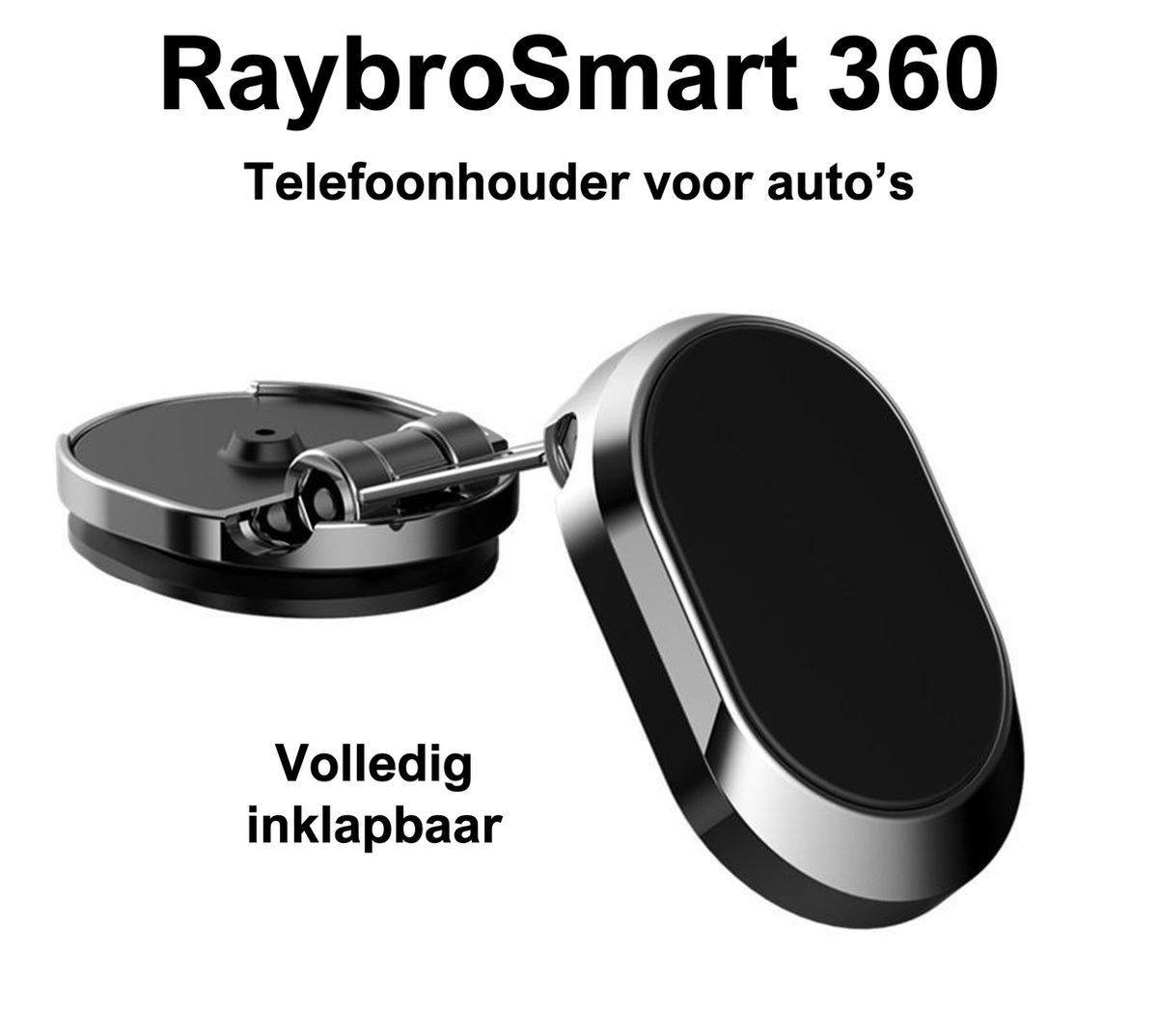 RAYBRO Telefoonhouder Auto dashboard - Magnetisch - sterke magneten - Zwart - 360° draaibaar - hoogte verstelbaar - Inklapbaar - Universeel - stabiel - iPhone - Samsung - Off Road Dashboard GSM Houder - 2 metalen plaatjes - Magneet houder voor auto