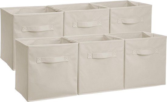 Boîte de rangement cube pliable, 6 pièces, beige, 31 x 31 x 31 cm | bol.com