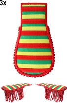 3x Paar Set schouder epaulette rood/geel/groen gestreept - Themafeest festival party kleding accessoires