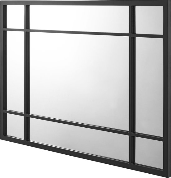 Spiegel Colobraro - Hangspiegel 90x60cm - Mat Zwart - Rechthoekige Spiegel - Decoratieve Spiegel