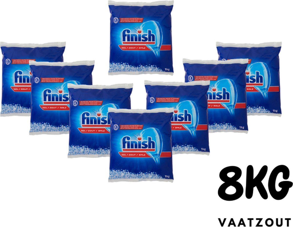 Finish - Sel pour lave-vaisselle - Sel régénérant - Sel pour lave-vaisselle  - 8 x 1KG