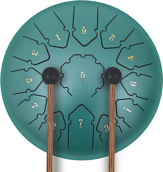 Tongue Drum 356 mm, Steel Tongue Drum 15 Tonen, Rain Drum, C Majeur Toonsoort, Rain Chimes met 2 Mallets & Draagtas, Handpan Drum, Percussie- instrument voor Muzieklessen & Yoga, Blauw | NL