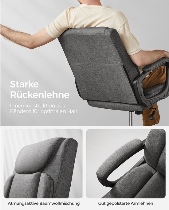 Chaise de bureau à Home Signature - chaise de bureau ergonomique - chaise d'ordinateur - chaise pivotante - fonction d'inclinaison - réglable en hauteur - accoudoirs rembourrés - surface en polyuréthane - Grijs