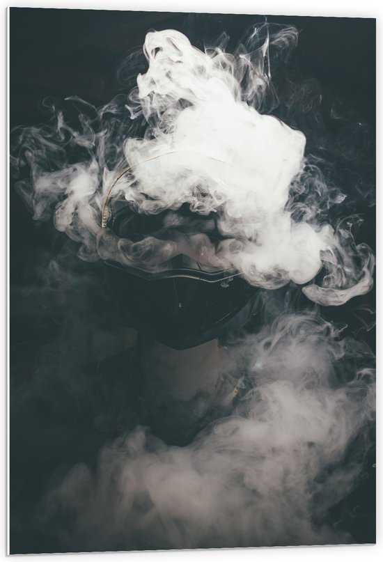 PVC Schuimplaat- Witte Rookwolken tegen Zwarte Achtergrond - 60x90 cm Foto op PVC Schuimplaat