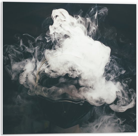 PVC Schuimplaat - Witte Rookwolken tegen Zwarte Achtergrond - 50x50 cm Foto op PVC Schuimplaat (Met Ophangsysteem)