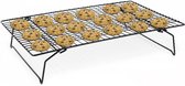 Luxe Grillrooster - Afkoelrooster - Zwart - Stapelbaar - Metaal - Rechthoekig Taartrooster met anti aanbak laag, 38x25x8,5 - Bakrooster - Afkoeloppervlak voor braden - Drogen - Grillen - Koekjes en cake