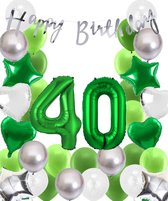 Snoes Ballonnen 40 Jaar Wit Groen Zilver Mega Ballon - Compleet Feestpakket 40 Jaar - Verjaardag Versiering Slinger Happy Birthday – Folieballon – Latex Ballonnen - Helium Ballonnen