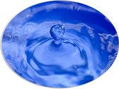 PVC Schuimplaat Ovaal - Waterdruppel in Blauw Water - 80x60 cm Foto op Ovaal (Met Ophangsysteem)