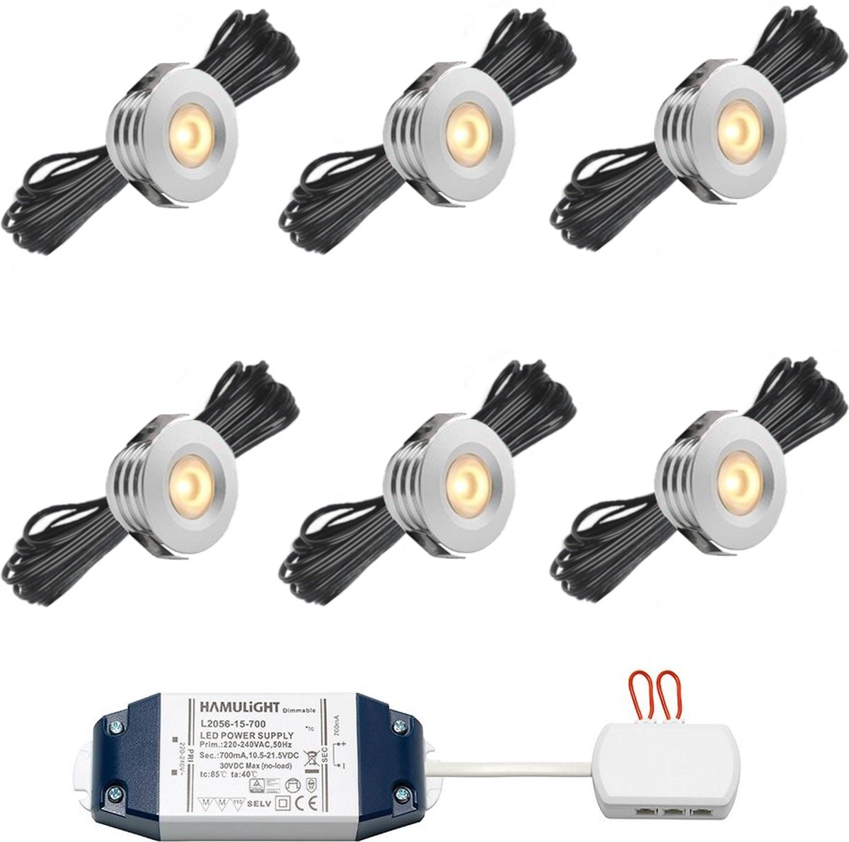 LED inbouwspot Pals bas inclusief trafo - inbouwspots / downlights / plafondspots / led spot / 3W / dimbaar / warm wit / rond / 230V / IP44 / - set van 6 stuks