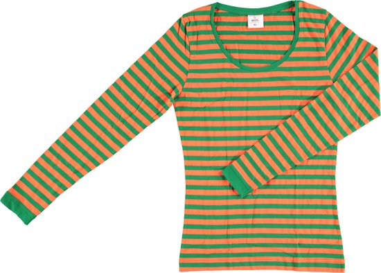 Apollo - Party T-shirt dames lange mouwen - Strepen - Oranje/Groen - Maat S  - Carnaval... | bol