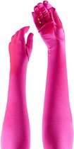 Apollo - Lange handschoenen - Satijnen handschoenen 60 cm - Fluor Rose - One size - - accessoires - Lange handschoenen verkleed - Carnaval