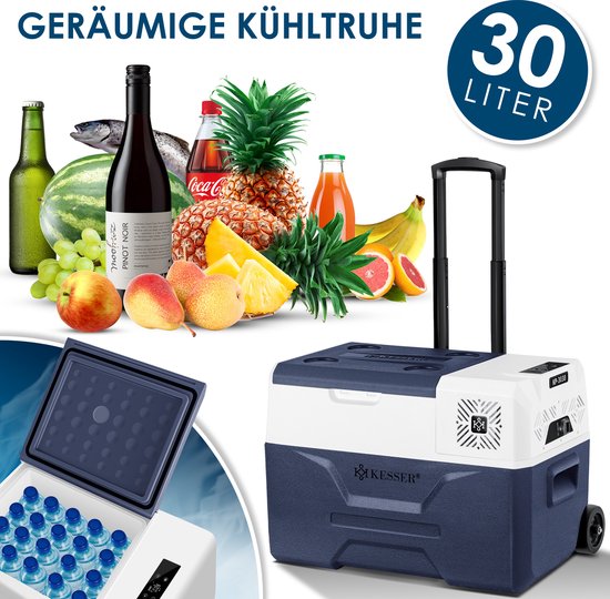KESSER® Compressor Koelbox Elektrische Vriezer, met APP-bediening USB-aansluiting 12/24 V 230V, +Telescopische stangwielen Collbox tot -20 °C voor auto, vrachtwagen, boot, camper, camping - 30 Liter, Marineblauw van KESSER — afbeelding 2