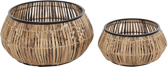 Planter DKD Home Decor Natural Black Metal Rattan Scandinavian (43 x 43 x 46 cm)