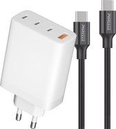 4 in 1 USB C & USB A Snellader + Nylon USB-C Kabel 1 Meter - USB-C Adapter - 65W - Compact - Super Fast Charging 2.0 - Voor S24,S23,S22,iP 15, Pro Max Plus