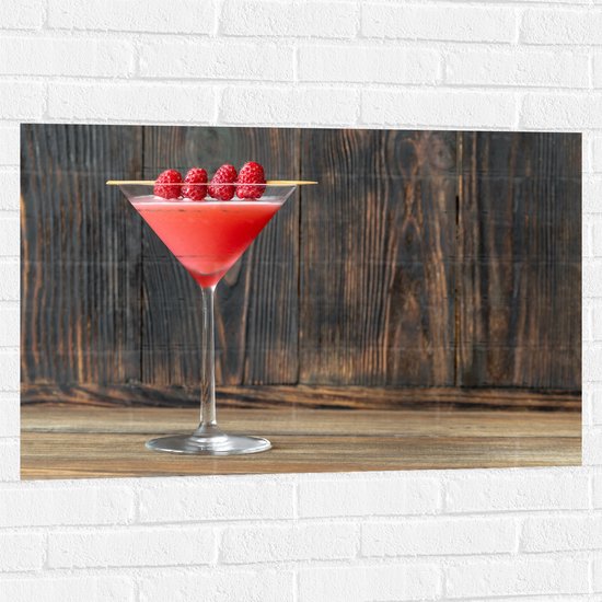 Muursticker - Roze Cocktail met Frambozen - 90x60 cm Foto op Muursticker