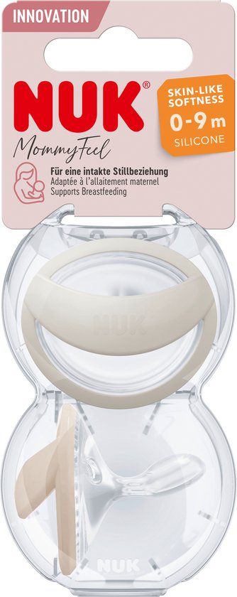 NUK, Sucette MommyFeel, silicone, 0-9 mois, 2 pièces, gris-beige Beige