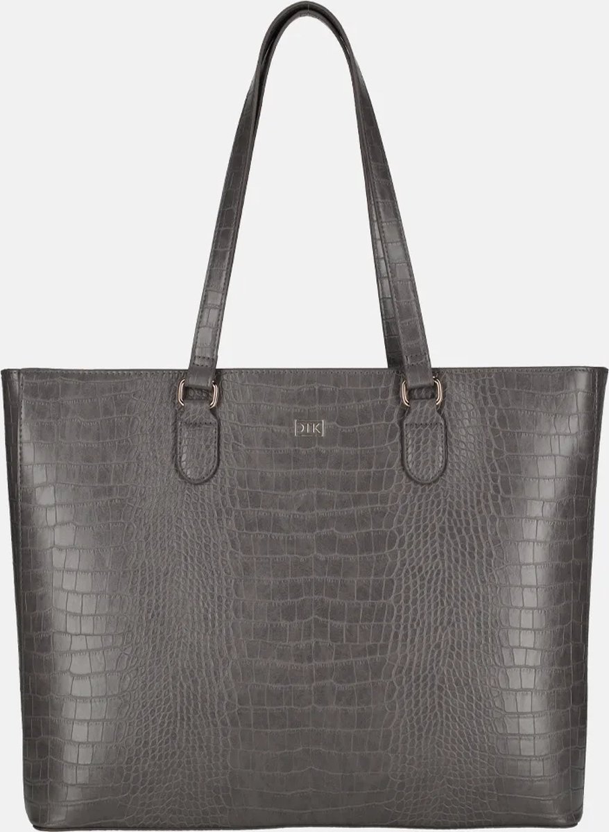 Duifhuizen croco shopper met laptopvak middengrijs