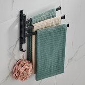 Meubel Meester - Handdoekrek - Handdoekhouder - 3-Delig - Zelfklevend handdoekenrek - Zwart - 33 cm
