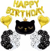 32-delig Fancy Cat party pakket Happy Birthday zwart met goud - kat - poes - happy birthday - verjaardag - ballon - decoratie