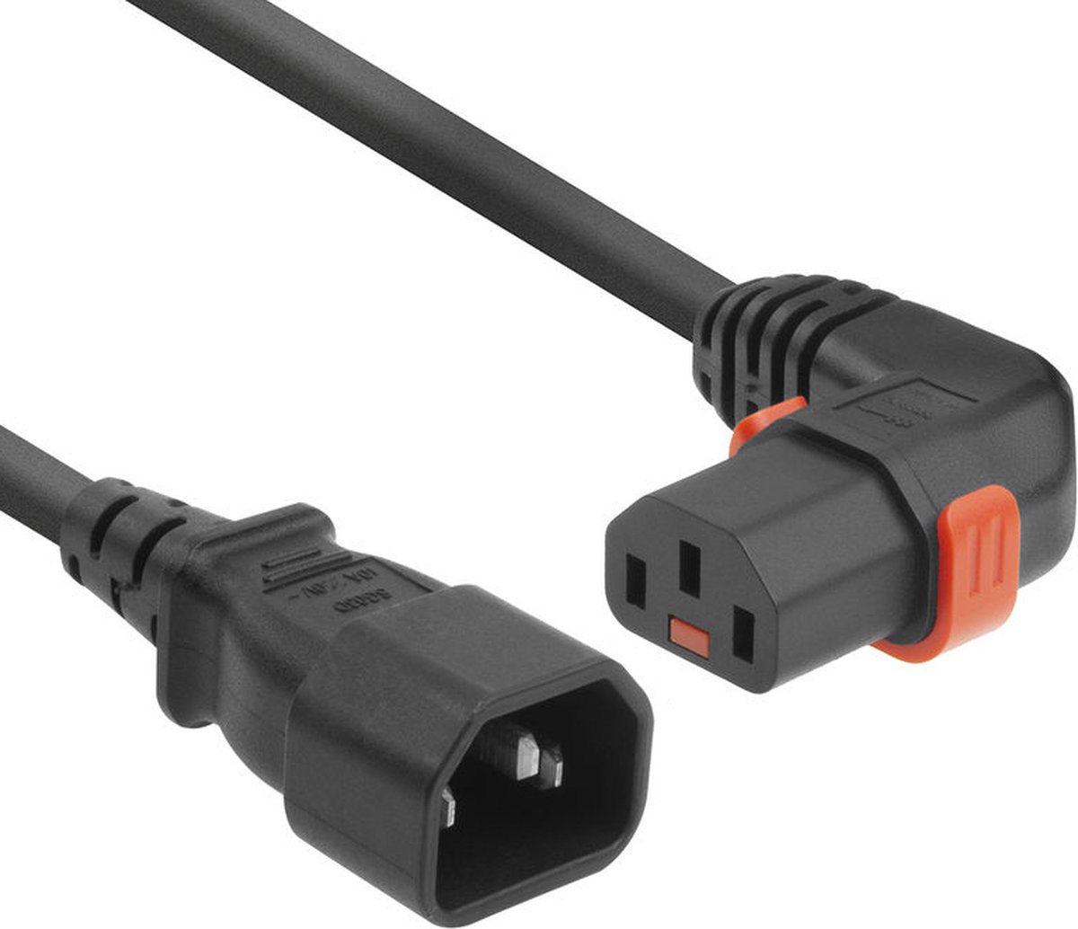 ACT Netsnoer C14 - C13 IEC Lock (rechts haaks) zwart 3 m, PC2049 AK5275