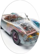 PVC Schuimplaat Ovaal - Doorzichte Auto met Gekleurde Onderdelen - 60x80 cm Foto op Ovaal (Met Ophangsysteem)