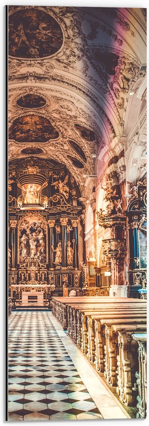 Dibond - Kerk Vol met Prachtige Gouden Schilderingen - 20x60 cm Foto op Aluminium (Met Ophangsysteem)
