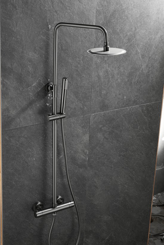 Doucheset Inbouw Deluxe Sanilux Giles Met Box Thermostaat Douchekop 25 Cm Rond Gunmetal