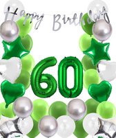 Snoes Ballonnen 60 Jaar Wit Groen Zilver Mega Ballon - Compleet Feestpakket 60 Jaar - Verjaardag Versiering Slinger Happy Birthday – Folieballon – Latex Ballonnen - Helium Ballonnen
