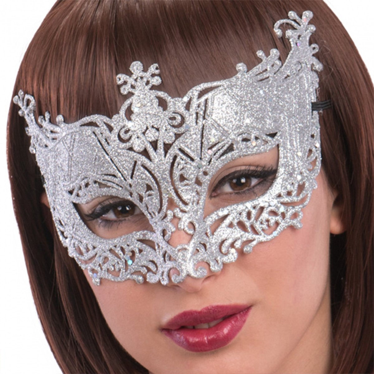 BOLAND BV - Masque vénitien couleur argent avec paillettes femmes - Masques>  Masque de
