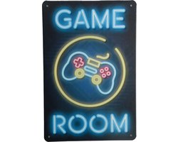 Game Room - Metalen wandbord - Gameroom - Gameroom accesoires - Wandborden – Gaming - Metalen bord - Game decoratie - Tekstbord - 20 x 30cm - Cave & Garden
