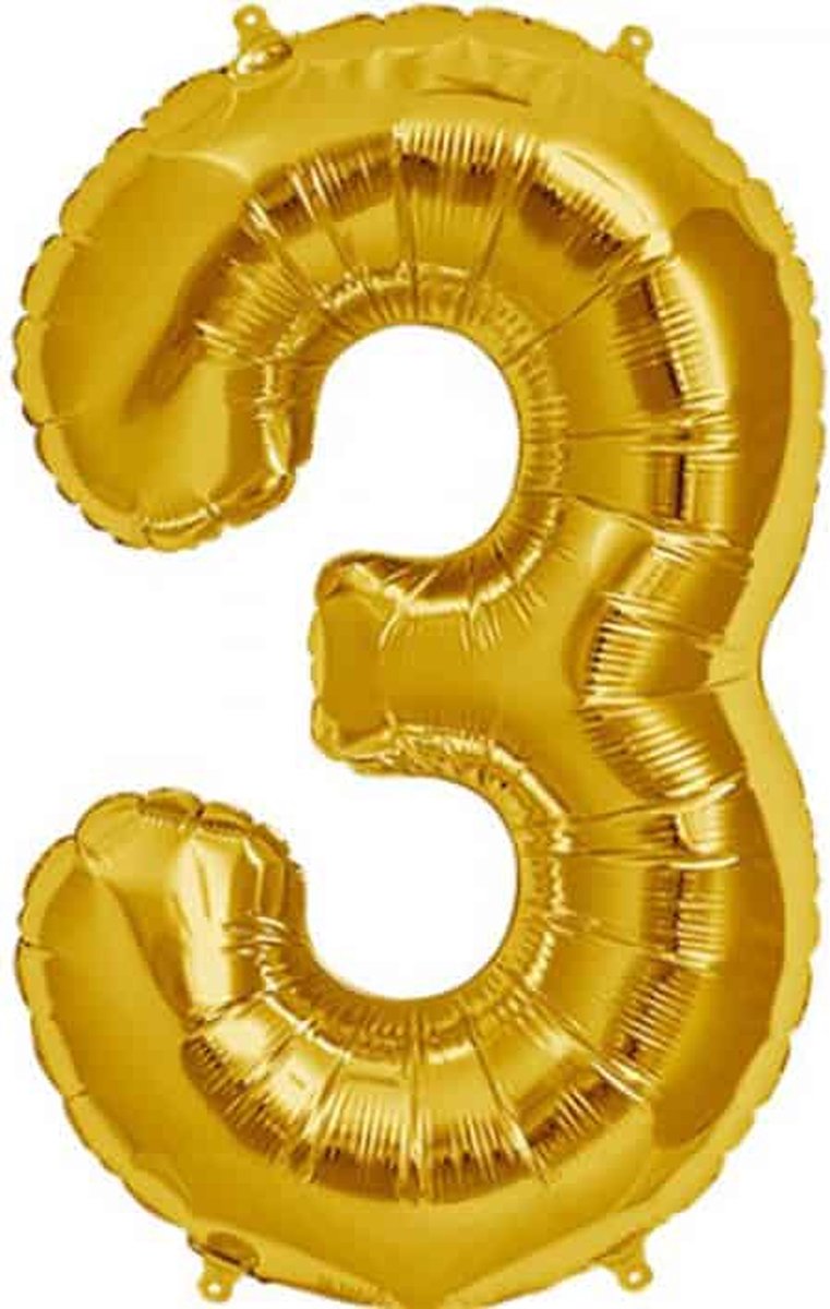 Folieballon Cijfer 3 Goud lucht - 41 cm