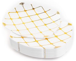 MATANA 20 Witte Vierkante Plastic Borden met Goudpatroon (25cm), Feestbordjes voor Bruiloften, Verjaardagen, Kerstmis & Feesten - Stevig en Herbruikbaar