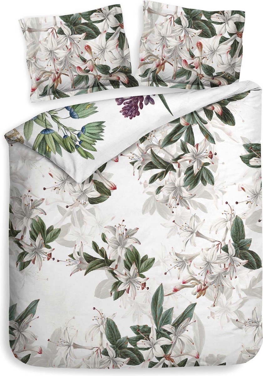 Heckettlane Dekbedovertrek Murano - Bedlinnen met Bloemen print - 240x220 - Groen - Dekbedhoes van 100% Katoen-Twill