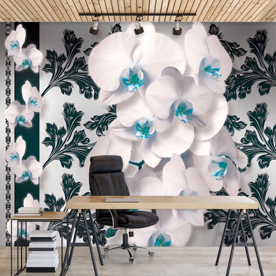 Turquoise | Photomural blanc, revêtement mural