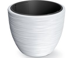 Prosperplast Plantenpot Furu Stripes - buiten/binnen - kunststof - wit - D40 x H40 cm - met binnenpot