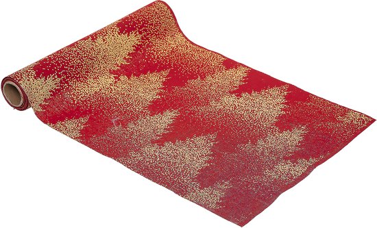 Atmosphera tafelloper - rood - met gouden print - 28 x 300 cm