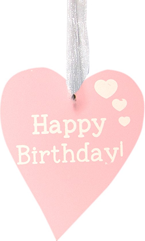 Oaktree - Houten hart Happy Birthday Roze