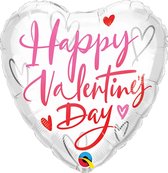 Qualatex - Folieballon Happy Valentine's Wit Hartvorm 46 cm