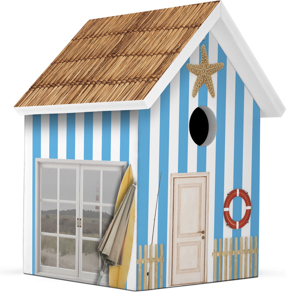 Milieuvriendelijk Vogelhuisje - Blauw Strandhuisje - Handgemaakt