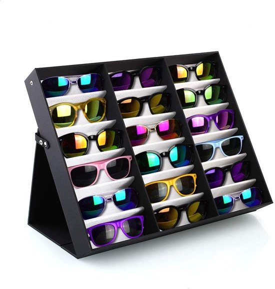 BADASS SHARKS Brilstandaard voor 18 paar brillen, opbergbrillendisplay (18 paar brillen), inklapbaar en multifunctioneel brillendisplay voor brillen, sieraden, horloges enz. (zwart-rood